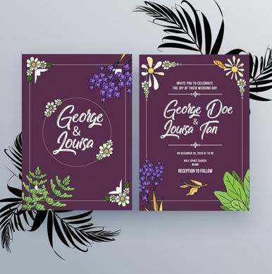 wedding invitation card template violet design natural decoration