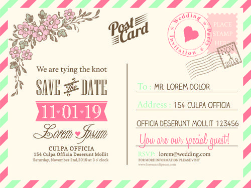 wedding invitations postcard design graphic vector