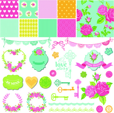 wedding labels with seamless pattern vector