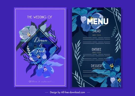 wedding menu template elegant classic floral dark violet