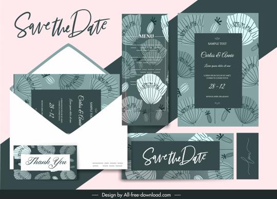 wedding templates classical flat floral sketch