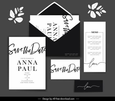 wedding templates elegant plain black white calligraphic decor