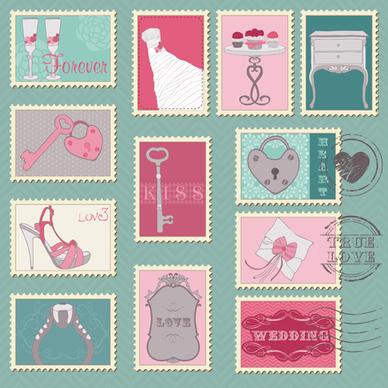 wedding with love postage stamps vintage vector