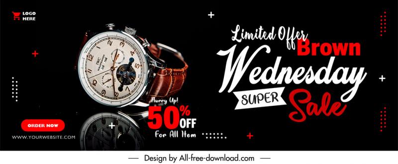 wednesday watch sale banner templates modern realistic dark contrast design