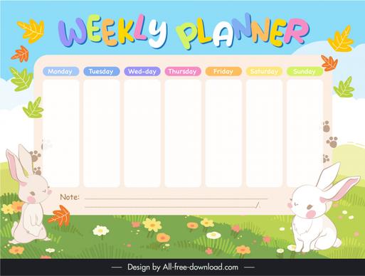 weekly planner template cute cartoon rabbit nature elements decor