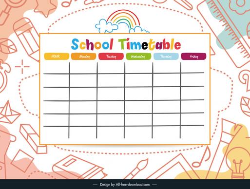 weekly planner template flat handdrawn educational elements doodles design 
