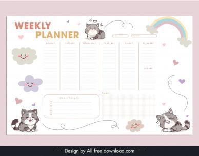weekly to do list  template cute kitties clouds