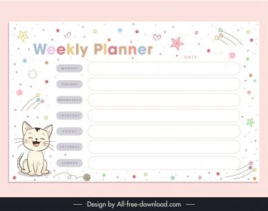 weekly todo list  organizer template cute handdrawn cat stars