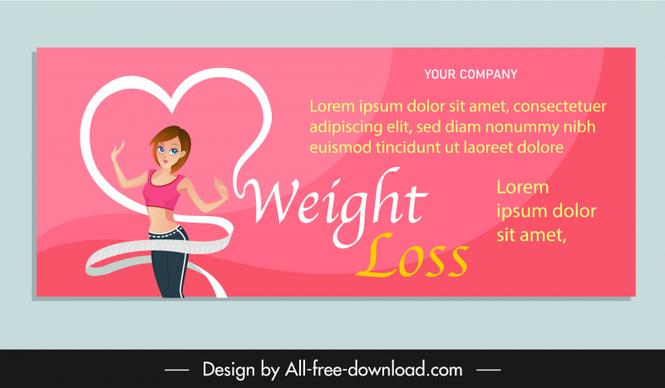 weight loss concept banner fitness woman ribbon heart shape sketch cartoon design 