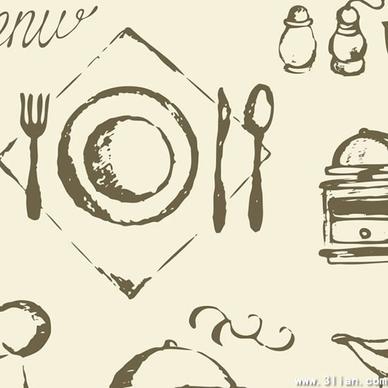 dishware icons classical handdrawn sketch