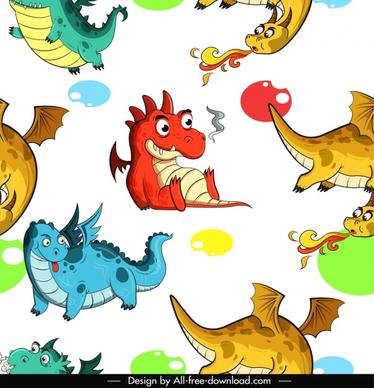 western dragon pattern colorful design cartoon characters sketch