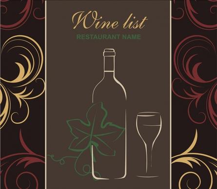 wine menu cover template colorful classic flat sketch
