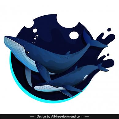 whales creatures painting swimming sketch dark decor