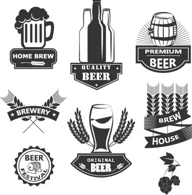 wheat beer retro labels vector set