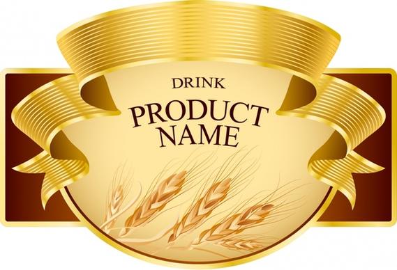 product label template elegant 3d ribbon wheat sketch