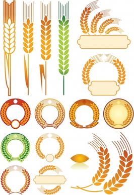decorative wheat icons colored flat shapes sketch