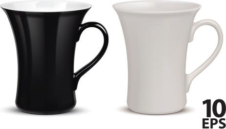 white and black tea cup vector