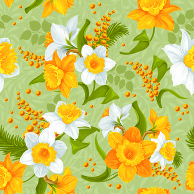 white and yellow flowers vector seamless pattern