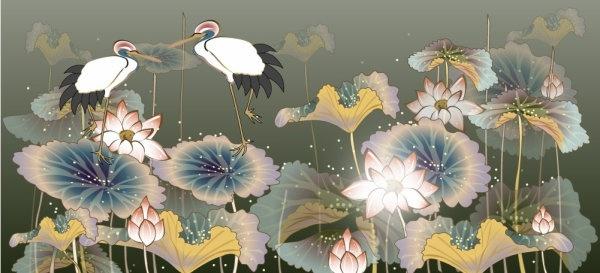 white crane and lotus vector