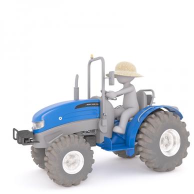 3d model of man driving agricultural car