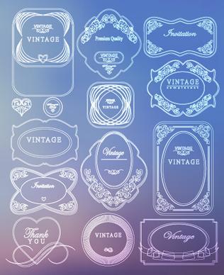 white thin line labels vintage style vector