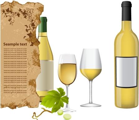 white wine bottle and glasses vector