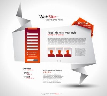 white with orange origami website template vector