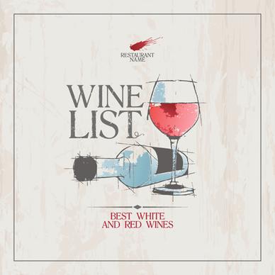white with red wine hand drawing menu cover vector