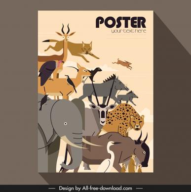 wild africa poster animal icons sketch classical design