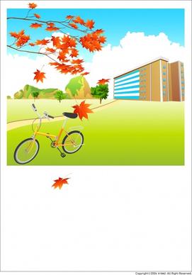 autumn painting falling leaves bicycle icons decor