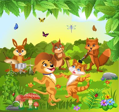 wild animal and natural scenery design vector set