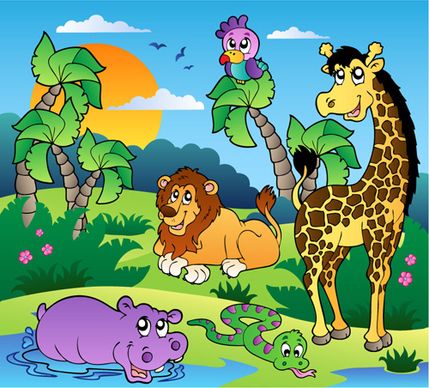 wild animal cute cartoon vector set