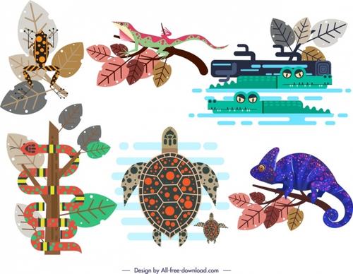 wild animal icons multicolored classical design