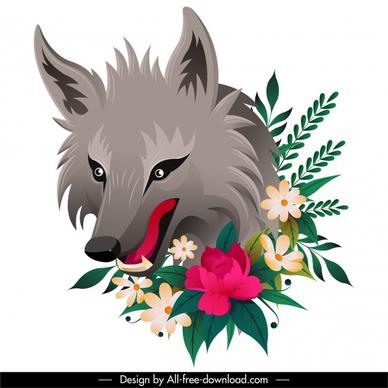 wild animal painting wolf flowers decor colorful handdrawn sketch