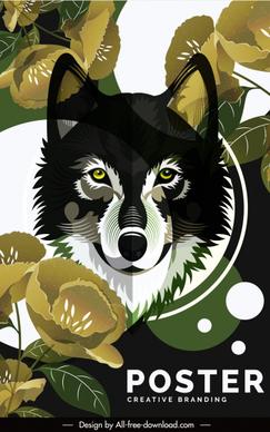 wild animal poster wolf sketch floral decor