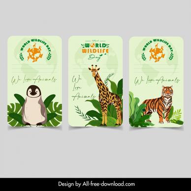wild animal protection card collection cartoon species leaves decor