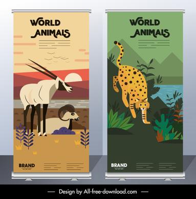 wild animals banners antelope leopard sketch colorful classic