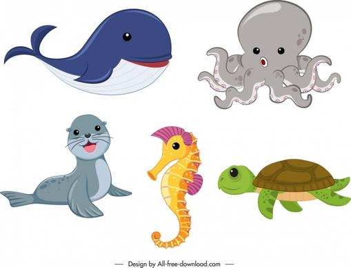 wild animals icons colored cute cartoon sketch
