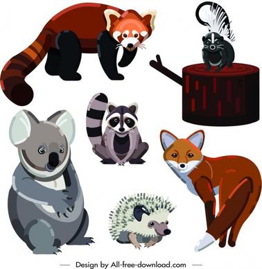 wild animals icons cute cartoon design