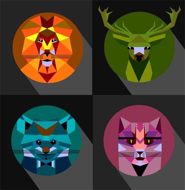 wild animals icons with low polygon style design
