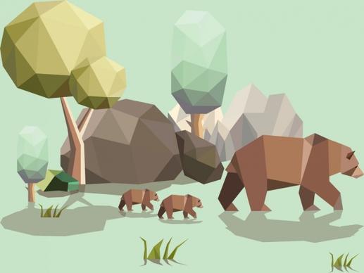 wild bears background colored polygonal style decoration