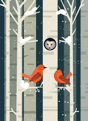 wild birds background winter forest icon flat design