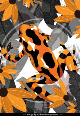 wild life background flat frog leaves flowers sketch