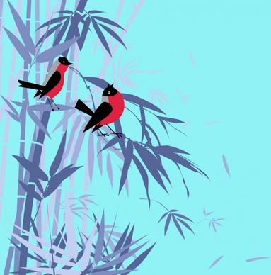 wild life background violet bamboo bird icons decor