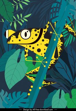 wild life painting jungle frog sketch retro flat