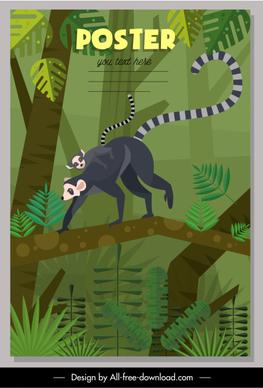 wild life poster lemur catta sketch colorful classic