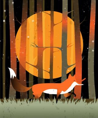 wild nature background fox round moon icons