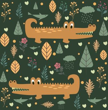 wild nature background repeating cartoon design crocodile icons