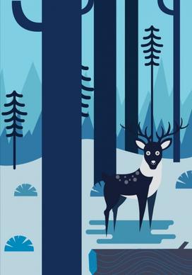 wild nature drawing dark blue landscape reindeer icon