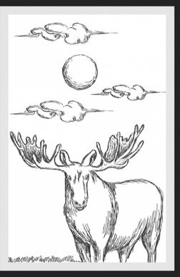 wild nature drawing reindeer sun cloud handdrawn sketch